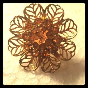 Vintage Gold & Topaz Flower Brooch
